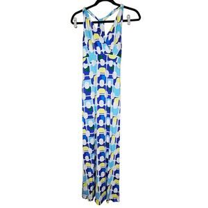 Soma Weekend S Maxi Dress Beach Coastal Casual Jersey Knit Soft Blue Geometric